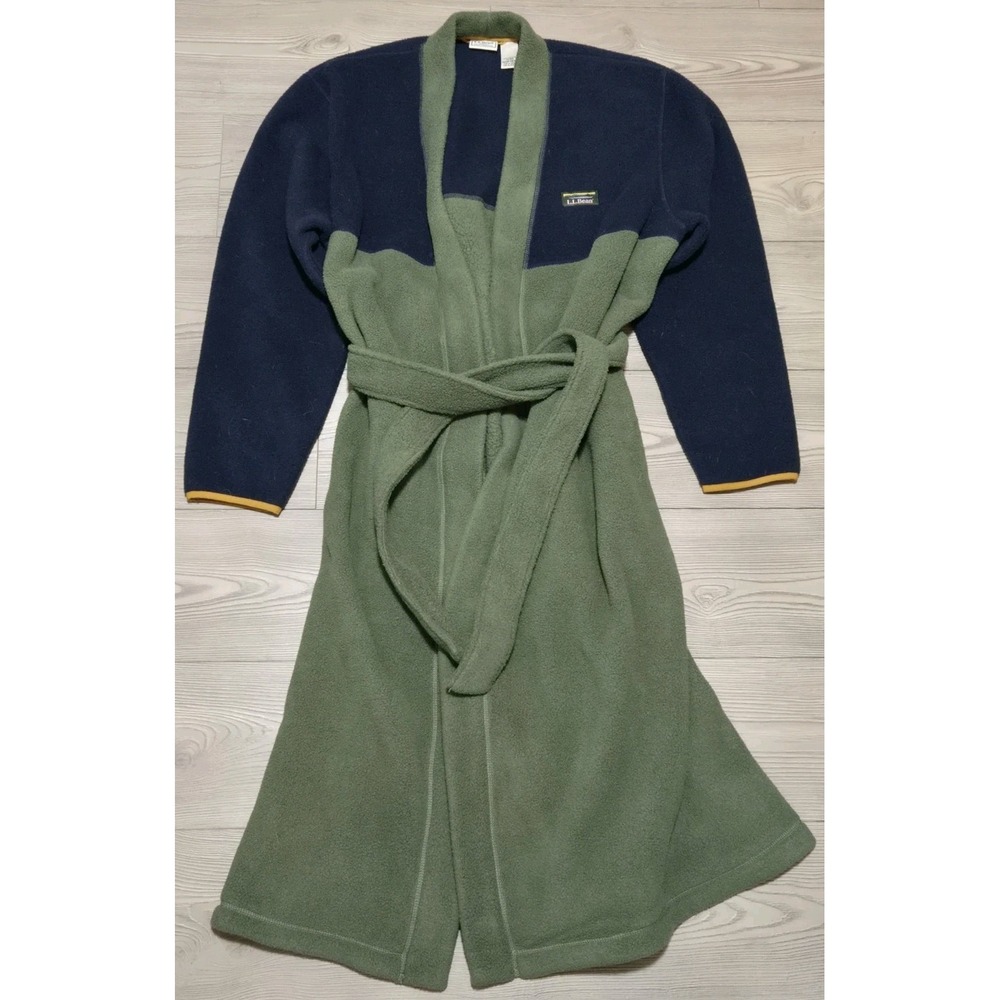 L.L.Bean Mens‎ Blue / Green / Yellow Fleece Long Robe Size Large Reg /w Pockets